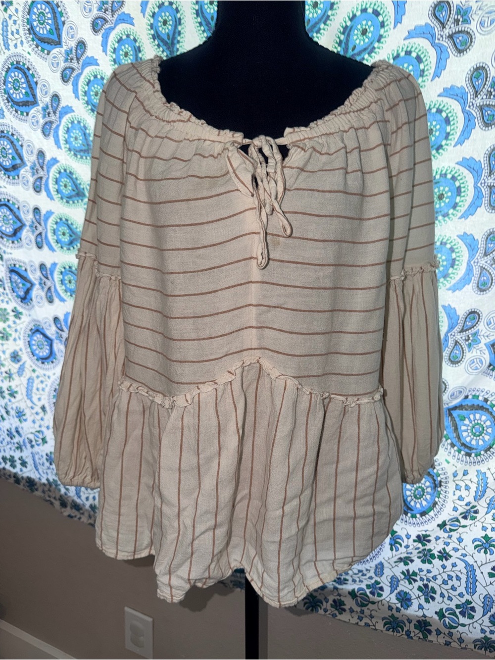 Women’s Cream Stripe Peasant Blouse